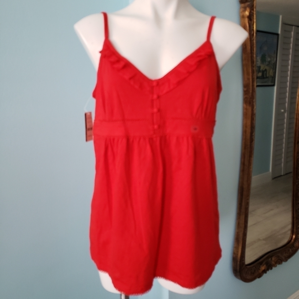 Red Adjustable Strap V Neck 100% cotton NWT